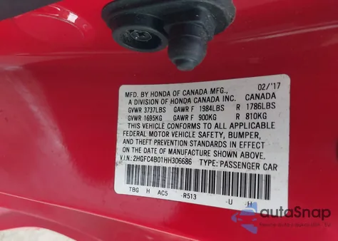 2017 Honda Civic Lx-P from USA, damaged, VIN 2HGFC4B01HH306686